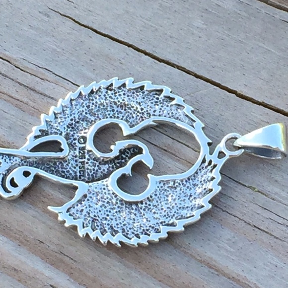 Large Phoenix Rising Pendant solid .925 Sterling Silver Peter Stone Fire Bird - Picture 9 of 10